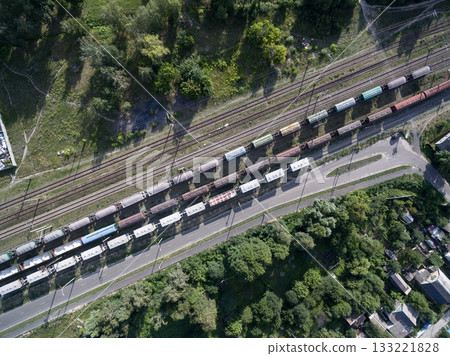 railway, trains with wagons, view from above railway, trains with wagons, view from above 133221828