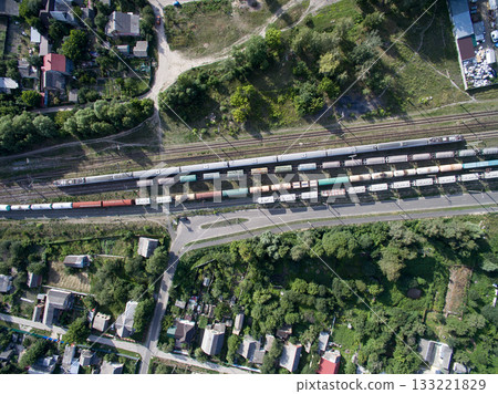 railway, trains with wagons, view from above railway, trains with wagons, view from above 133221829