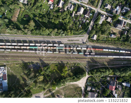 railway, trains with wagons, view from above railway, trains with wagons, view from above 133221832