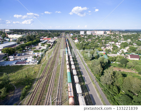 railway, trains with wagons, view from above 133221839