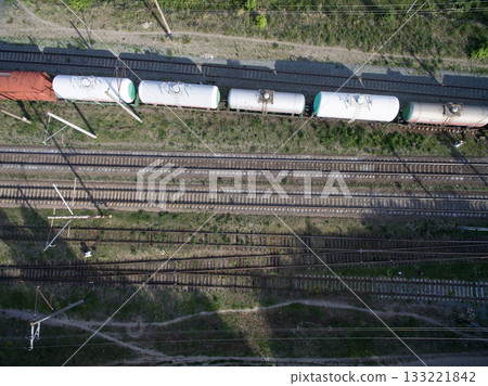 railway, trains with wagons, view from above railway, trains with wagons, view from above 133221842