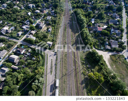railway, trains with wagons, view from above 133221843
