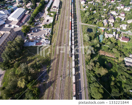 railway, trains with wagons, view from above railway, trains with wagons, view from above 133221844