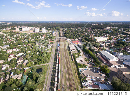 railway, trains with wagons, view from above railway, trains with wagons, view from above 133221845