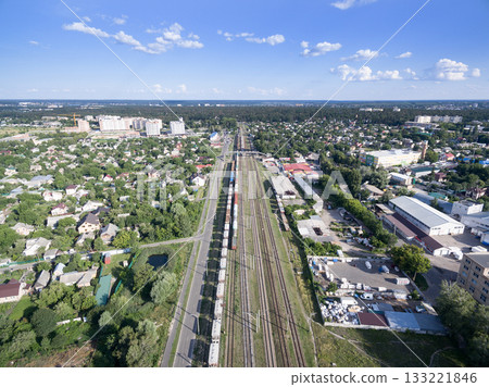 railway, trains with wagons, view from above railway, trains with wagons, view from above 133221846