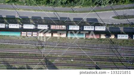 railway, trains with wagons, view from above railway, trains with wagons, view from above 133221851