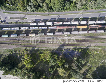 railway, trains with wagons, view from above railway, trains with wagons, view from above 133221855