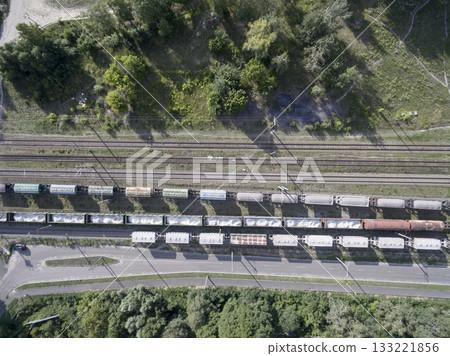 railway, trains with wagons, view from above 133221856