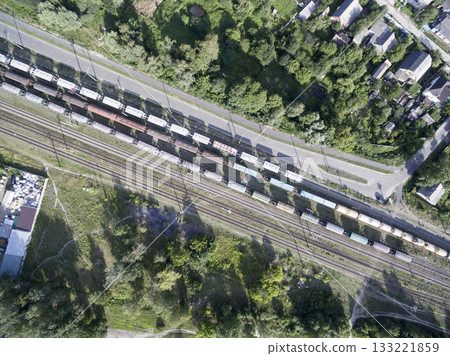 railway, trains with wagons, view from above railway, trains with wagons, view from above 133221859