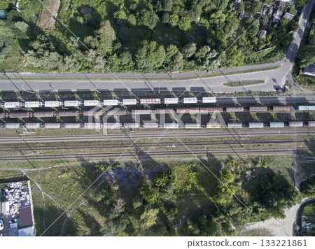railway, trains with wagons, view from above railway, trains with wagons, view from above 133221861