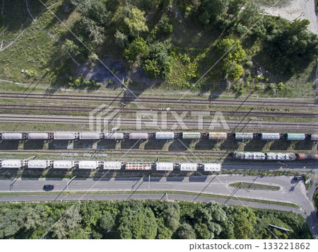 railway, trains with wagons, view from above 133221862