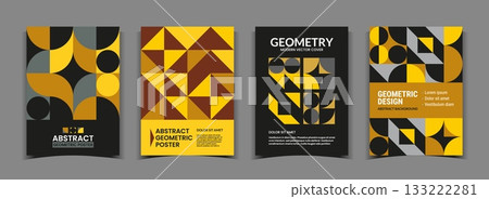 Geometric poster set. Modern cover design, abstract background with triangles. Minimal composition with copy space for text. Business banner or flyer template. Bauhaus style vector collection Geometric poster set. Modern cover design, abstract background with triangles. Minimal composition with copy space for text. Business banner or flyer template. Bauhaus style vector collection 133222281