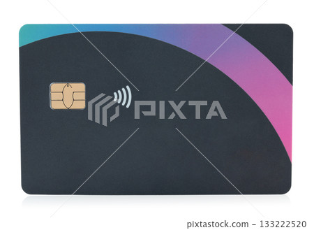 Blank bank card with contactless payment chip, isolated on transparent background. Perfect template for design, branding, finance concepts, and digital payment projects 133222520