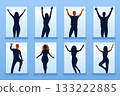 Happy people celebrating at home, standing at window, silhouette style illustration 133222885