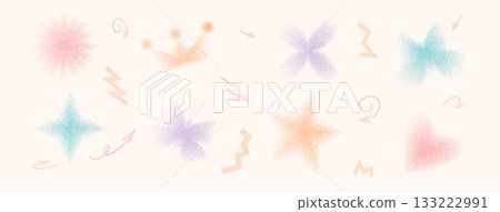 Y2K noise gradient icons pattern. Spray dots butterfly, flower, twinkle spray design. Soft glow and dreamy texture for retro or futuristic art. Vector abstract gradation dots with trendy vintage tone Y2K noise gradient icons pattern. Spray dots butterfly, flower, twinkle spray design. Soft glow and dreamy texture for retro or futuristic art. Vector abstract gradation dots with trendy vintage tone 133222991