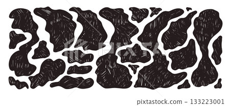 Abstract shapes blob linocut pattern. Irregular free form liquid elements background. Abstract amoeba blob spots. Uneven camouflage animal print. Simple mini splashes. Vector cow bg illustration Abstract shapes blob linocut pattern. Irregular free form liquid elements background. Abstract amoeba blob spots. Uneven camouflage animal print. Simple mini splashes. Vector cow bg illustration 133223001