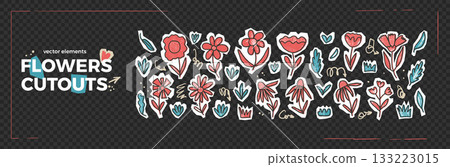 Crayon flowers stickers. Garden plants cutouts set. Paper collage kids chamomile, grass and wildflower shapes. Scrapbook naive sticker floral elements. Scrap doodles pencil texture. Vector collages Crayon flowers stickers. Garden plants cutouts set. Paper collage kids chamomile, grass and wildflower shapes. Scrapbook naive sticker floral elements. Scrap doodles pencil texture. Vector collages 133223015