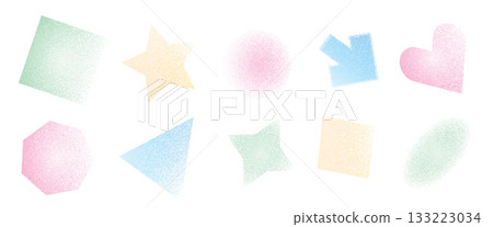 Pastel gritty geometric shapes set. Grainy noise textured y2k elements. Rectangle and circle dot work icons. Vector pink, green and blue pastel illustration isolated on transparent background Pastel gritty geometric shapes set. Grainy noise textured y2k elements. Rectangle and circle dot work icons. Vector pink, green and blue pastel illustration isolated on transparent background 133223034
