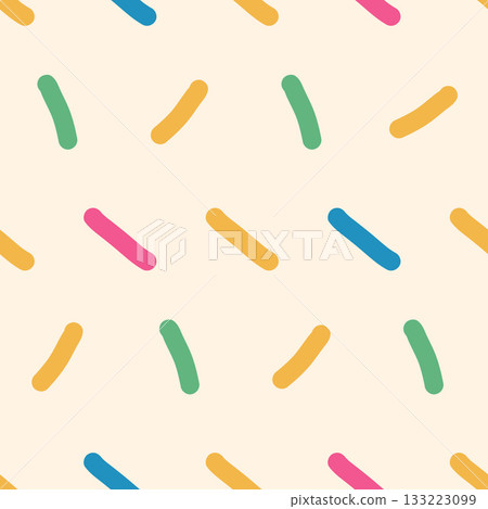 Rain random funky colorful seamless pattern. Multi colors small lines sprinkles background. Birthday confetti repeated wallpaper. Short line dash vector surface design. Repeat spot illustration design 133223099
