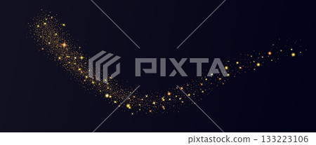 Magic gold blinks and twinkle dust splash. Golden blings and glitter swoosh. Shimmer spray effect for celebration. Shiny stardust light curvy line texture. Festive particles wave. Vector illustration Magic gold blinks and twinkle dust splash. Golden blings and glitter swoosh. Shimmer spray effect for celebration. Shiny stardust light curvy line texture. Festive particles wave. Vector illustration 133223106