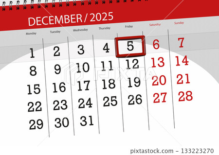 Calendar 2025, deadline, day, month, page, organizer, date, December, friday, number 5 133223270