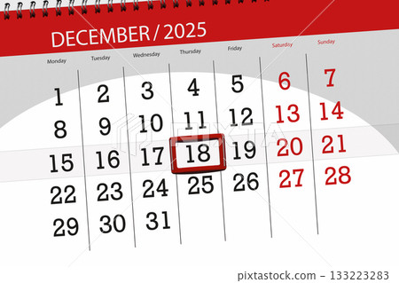 Calendar 2025, deadline, day, month, page, organizer, date, December, thursday, number 18 133223283