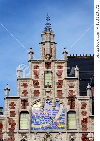 Neo-gothic corner building designed by Paul Saintenoy La Pharmacie Anglaise formerly known as Ch. Delacre Pharmacy in Brussels, Belgium 133223372