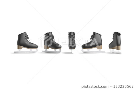 Blank black ice skates single mockup, different angles views 133223562
