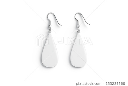 Blank white drop earring pair mockup lying, top view Blank white drop earring pair mockup lying, top view 133223568