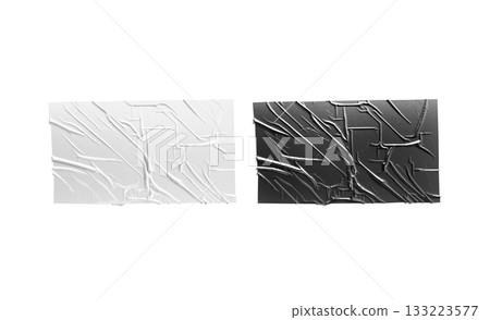 Blank black and white big rectangle adhesive crumpled tape mockup 133223577