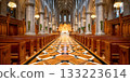 St. Patrick's cathedral interior showing gothic architecture and empty pews 133223614
