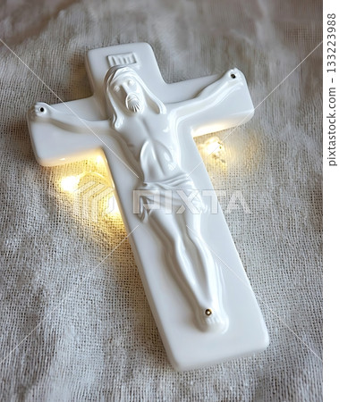 White cross with Jesus Christ on it 133223988