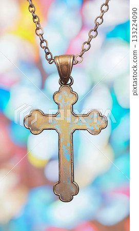 Cross necklace with a blue and white design Cross necklace with a blue and white design 133224090