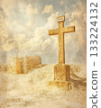 Cross is standing in the desert with a sign that says "M" on it 133224132