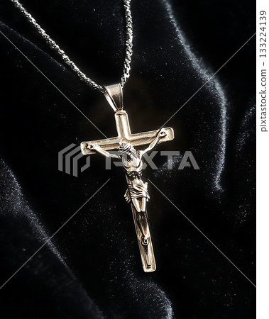 Gold cross necklace with a crucifix pendant Gold cross necklace with a crucifix pendant 133224139