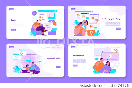 Vector illustration depicting technology solutions with people engaging in activities like setting up monitoring systems, managing billing, and ensuring uptime. Ideal for modern business contexts. Vector illustration depicting technology solutions with people engaging in activities like setting up monitoring systems, managing billing, and ensuring uptime. Ideal for modern business contexts. 133224176