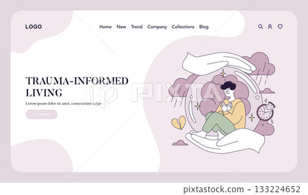 Vector illustration of a person feeling comforted and safe, surrounded by supportive hands and calming elements. Emphasizes the concept of trauma-informed living and inner peace. Vector illustration of a person feeling comforted and safe, surrounded by supportive hands and calming elements. Emphasizes the concept of trauma-informed living and inner peace. 133224652