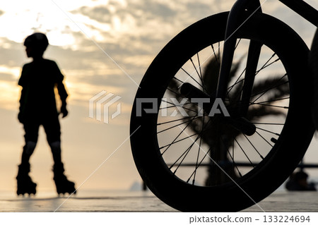 Freestyle cyclist practicing street BMX 133224694