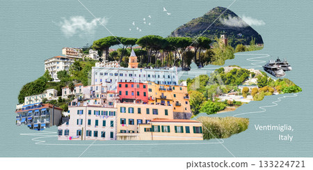 Colorful houses in old town of Ventimiglia in a beautiful summer day at Italy 133224721