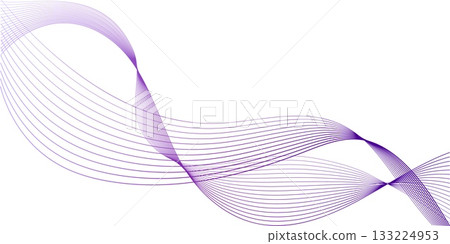 Curvy purple lines weave gracefully across a white background, forming an abstract design that evokes a sense of movement and fluidity. Perfect for contemporary themes 133224953