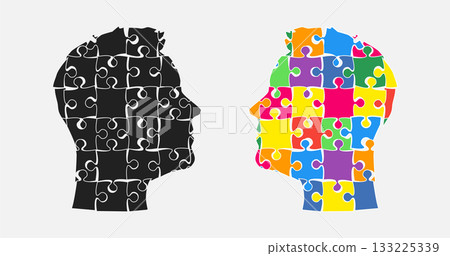 Head woman and man puzzle pieces, mental disorder 133225339