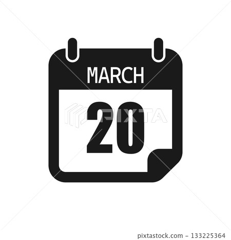 Vector icon page day calendar - 20 March month Vector icon page day calendar - 20 March month 133225364