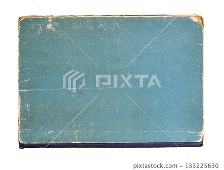 Old vintage book cover with distressed blue surface and worn edges. Concept of retro nostalgia, aged texture or vintage educational material, copy space Old vintage book cover with distressed blue surface and worn edges. Concept of retro nostalgia, aged texture or vintage educational material, copy space 133225630