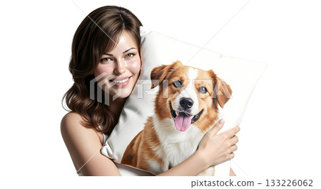 The pillow depicts a dog that resembles an Australian Shepherd in appearance The pillow depicts a dog that resembles an Australian Shepherd in appearance 133226062