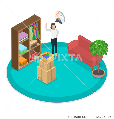 3D Isometric Flat Vector Illustration of Decluttering, Sell Arranged Clothes. Item 1 133226096
