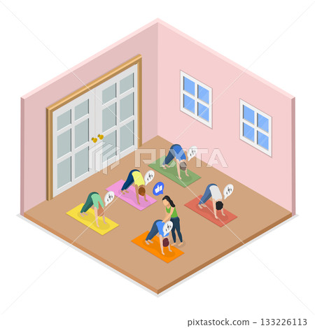 3D Isometric Flat Vector Illustration of Yoga Exercising, Healthy Lifestyle. Item 1 3D Isometric Flat Vector Illustration of Yoga Exercising, Healthy Lifestyle. Item 1 133226113