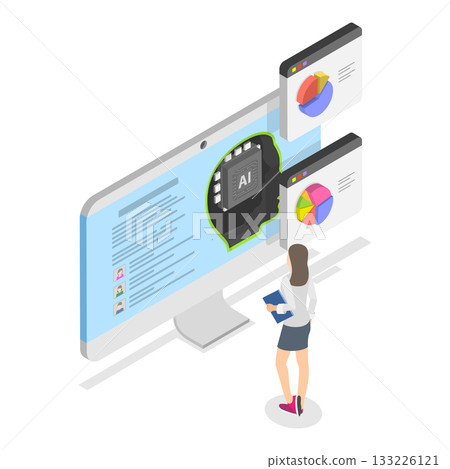 3D Isometric Flat Vector Illustration of AI In Human Resources , Robot HR Manager. Item 2 133226121