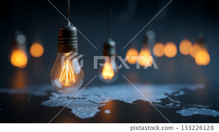 Glowing light bulb illuminating a map at night showcasing creativity and inspiration 133226128