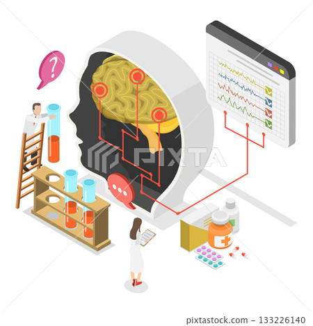 3D Isometric Flat Vector Illustration of Psychology and Neurology, Diagnosis And Treatment. Item 1 3D Isometric Flat Vector Illustration of Psychology and Neurology, Diagnosis And Treatment. Item 1 133226140