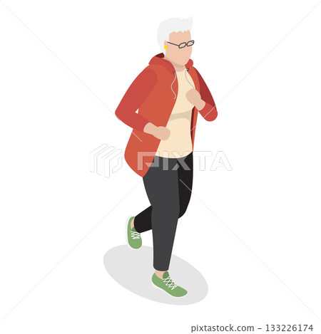 3D Isometric Flat Vector Illustration of Elderly Various Exercises, Active Seniors Engaging In Stretching, Cardio, Yoga, Pilates. Item 11 133226174